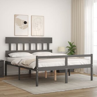 Seniorenbed met hoofdbord massief hout grijs 8720845405939 3