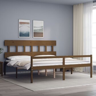 Seniorenbed met hoofdbord massief hout honingbruin 200x200 cm 8720845406097 1