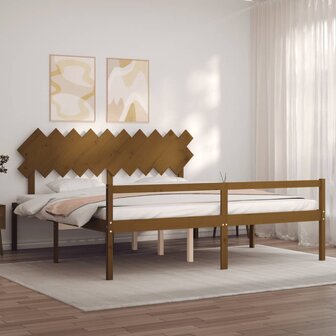 Seniorenbed met hoofdbord massief hout honingbruin 200x200 cm 8720845407391 3