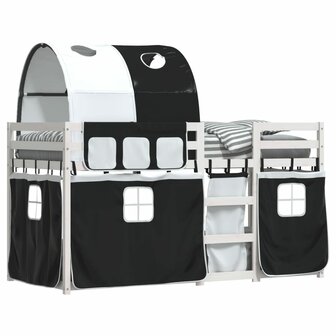 Stapelbed met gordijnen 80x200 cm grenenhout wit en zwart 8721102690310 4