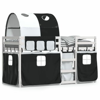 Stapelbed met gordijnen 75x190 cm grenenhout wit en zwart 8721102690433 1