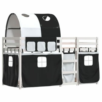 Stapelbed met gordijnen 75x190 cm grenenhout wit en zwart 8721102690433 2