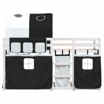 Stapelbed met gordijnen 75x190 cm grenenhout wit en zwart 8721102690433 5
