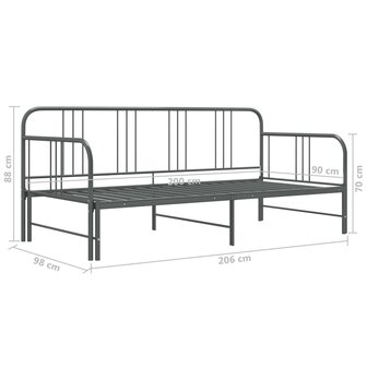 Slaapbankframe uittrekbaar metaal grijs 90x200 cm 8720286162538 11