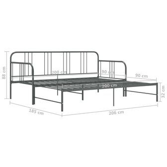 Slaapbankframe uittrekbaar metaal grijs 90x200 cm 8720286162538 12