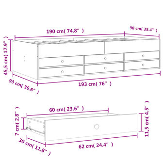 Slaapbank met lades 90x190 cm bewerkt hout sonoma eikenkleurig 8721102625367 10
