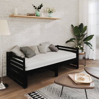 Bedbank uitschuifbaar massief grenenhout zwart 2x(90x200) cm 8720286641651 3