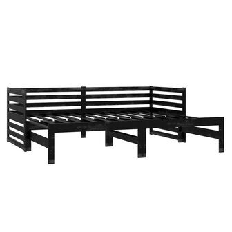Bedbank uitschuifbaar massief grenenhout zwart 2x(90x200) cm 8720286641651 5