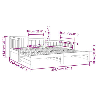 Slaapbank uitschuifbaar 2x(80x200) cm massief grenenhout wit 8720287136255 12