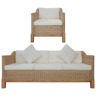 2-delig Bankstel met kussens natuurlijk rattan 8719883731537 1