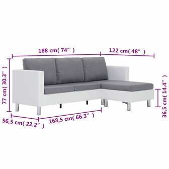 Driezitsbank met kussens kunstleer wit 8719883742458 9