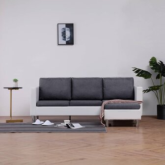 Driezitsbank met kussens kunstleer wit 8719883742465 1