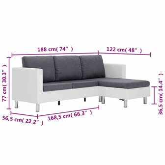 Driezitsbank met kussens kunstleer wit 8719883742465 9