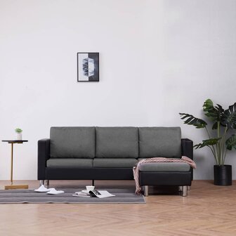 Driezitsbank met kussens kunstleer zwart 8719883742472 1