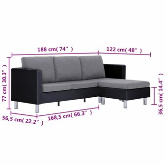 Driezitsbank met kussens kunstleer zwart 8719883742472 9