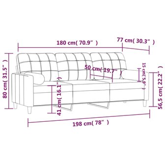 Driezitsbank met sierkussens 180 cm stof cr&egrave;mekleurig 8721012057593 8