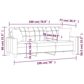 Driezitsbank met sierkussens 180 cm kunstleer grijs 8721012057777 8