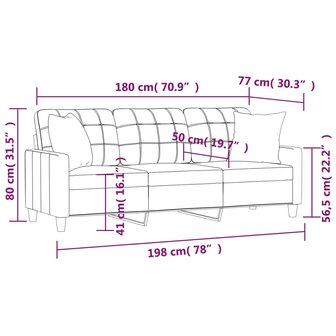 Driezitsbank met sierkussens 180 cm kunstleer wijnrood 8721012057784 8
