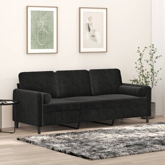 Driezitsbank met sierkussens 180 cm fluweel zwart 8721012058637 1