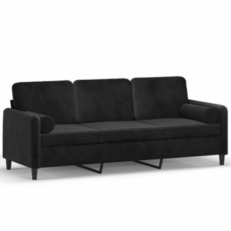 Driezitsbank met sierkussens 180 cm fluweel zwart 8721012058637 2