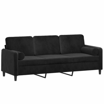 Driezitsbank met sierkussens 180 cm fluweel zwart 8721012058637 3