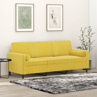 Driezitsbank met sierkussens 180 cm fluweel geel 8721012058644 1