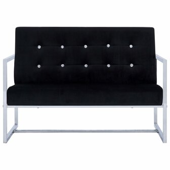 Tweezitsbank met armleuningen chroom en fluweel zwart 8719883588476 3