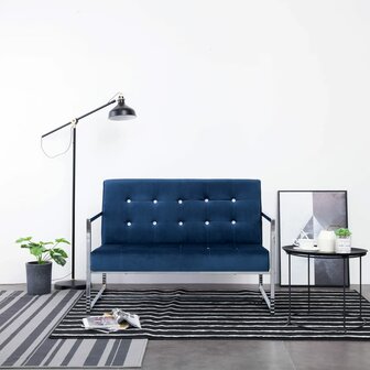 Tweezitsbank met armleuningen chroom en fluweel blauw 8719883588506 1