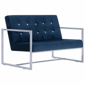 Tweezitsbank met armleuningen chroom en fluweel blauw 8719883588506 2