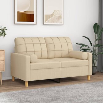 Tweezitsbank met sierkussens 120 cm stof cr&egrave;mekleurig 8721012057432 1