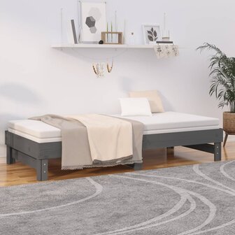 Slaapbank uitschuifbaar massief grenenhout grijs 2x(90x200) cm 8720845639068 4