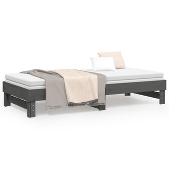 Slaapbank uitschuifbaar massief grenenhout grijs 2x(90x200) cm 8720845639068 5