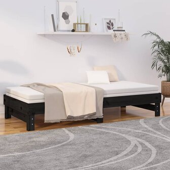 Slaapbank uitschuifbaar massief grenenhout zwart 2x(90x200) cm 8720845639082 4