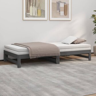 Slaapbank uitschuifbaar massief grenenhout grijs 2x(90x200) cm 8720845639310 4