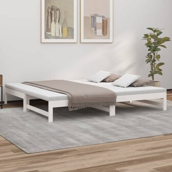 Slaapbank uitschuifbaar 2x(80x200) cm massief grenenhout wit 8720845639358 1