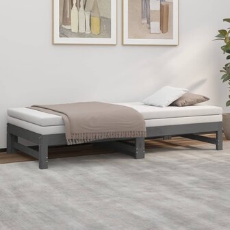 Slaapbank uitschuifbaar massief grenenhout grijs 2x(90x190) cm 8720845639419 4