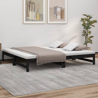 Slaapbank uitschuifbaar massief grenenhout zwart 2x(90x190) cm 8720845639433 1
