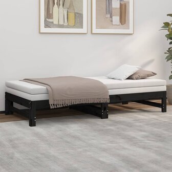 Slaapbank uitschuifbaar massief grenenhout zwart 2x(90x190) cm 8720845639433 4