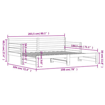Slaapbank met onderschuifbed 90x200 cm massief grenenhout 8721012122673 10