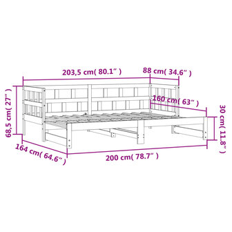 Slaapbank met onderschuifbed 80x200 cm massief grenenhout 8721012123274 11
