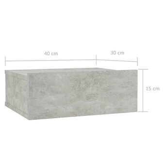 Nachtkastje zwevend 40x30x15 cm bewerkt hout betongrijs 8719883674759 7