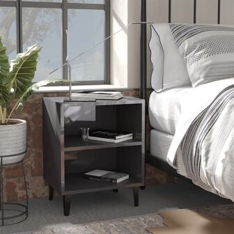 Nachtkastje met metalen poten 40x30x50 cm hoogglans grijs 8720286356227 1