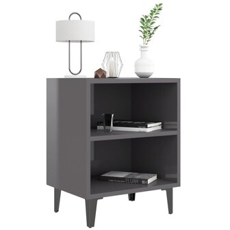 Nachtkastje met metalen poten 40x30x50 cm hoogglans grijs 8720286356227 3