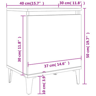 Nachtkastje met metalen poten 40x30x50 cm bruin eikenkleur 8720286854693 8