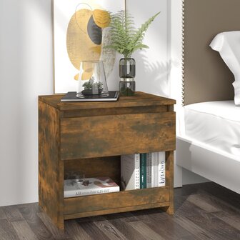 Nachtkastje 40x30x39 cm bewerkt hout gerookt eikenkleurig 8720286931943 1