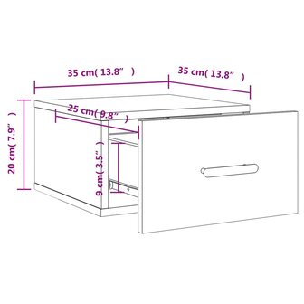 Nachtkastje wandgemonteerd 35x35x20 cm gerookt eikenkleurig 8720845946876 12