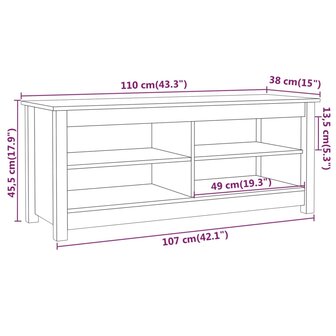 Schoenenbank 110x38x45,5 cm massief grenenhout grijs 8720286922675 8