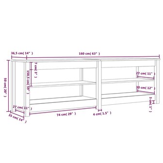 Schoenenbank 160x36,5x50 cm massief grenenhout wit 8720845556761 8