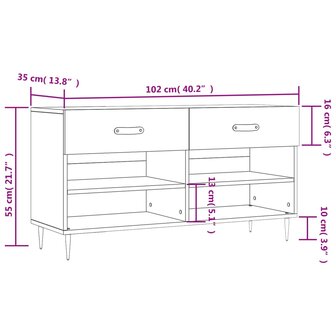 Schoenenbank 102x35x55 cm bewerkt hout hoogglans wit 8720845441982 12
