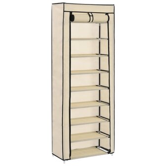 Schoenenkast met hoes 57x29x162 cm stof cr&egrave;me 8719883564753 1